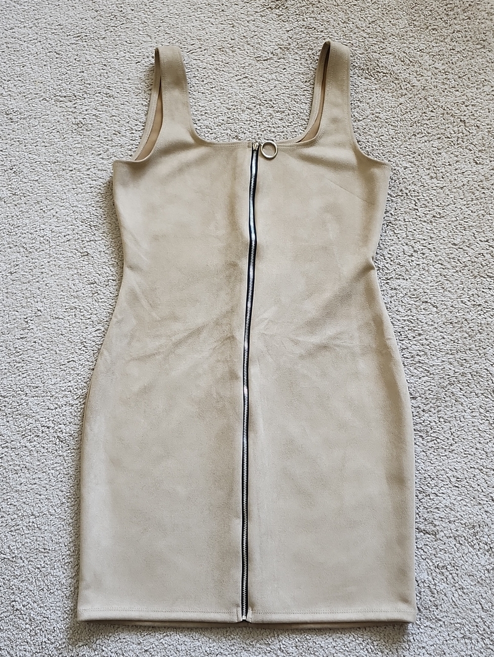 Popular Basics Beige Zip-Front Suade Mini Dress